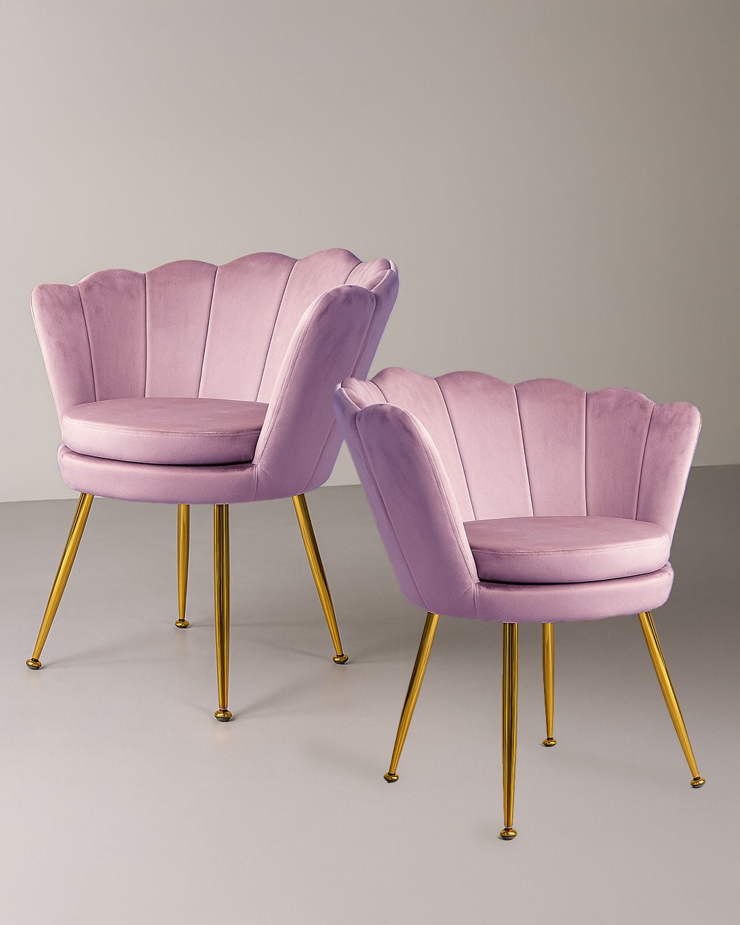 Poltrona in velluto a conchiglia set 2 pezzi lilla