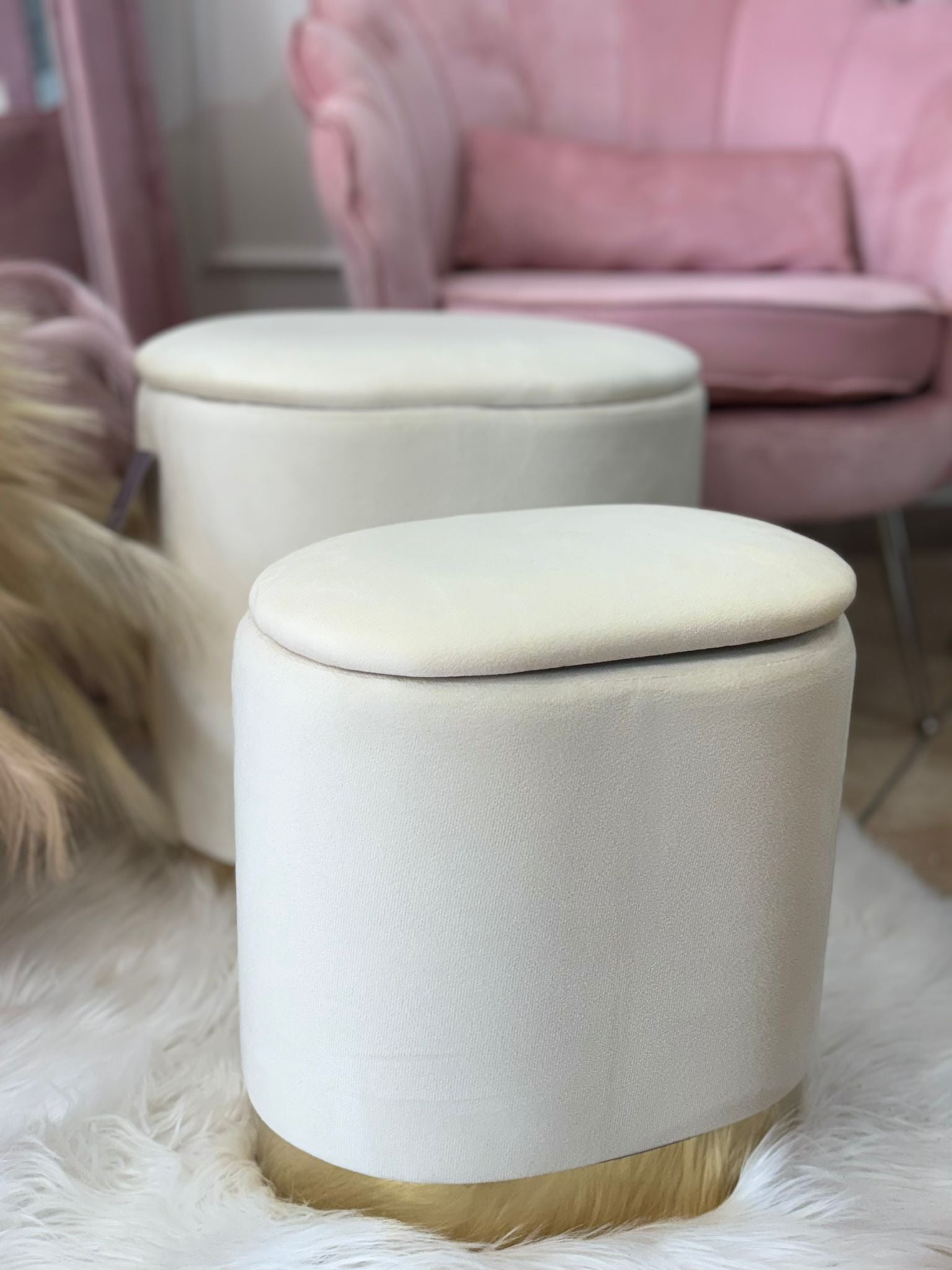 Set pouf ovali grande e piccolo PANNA