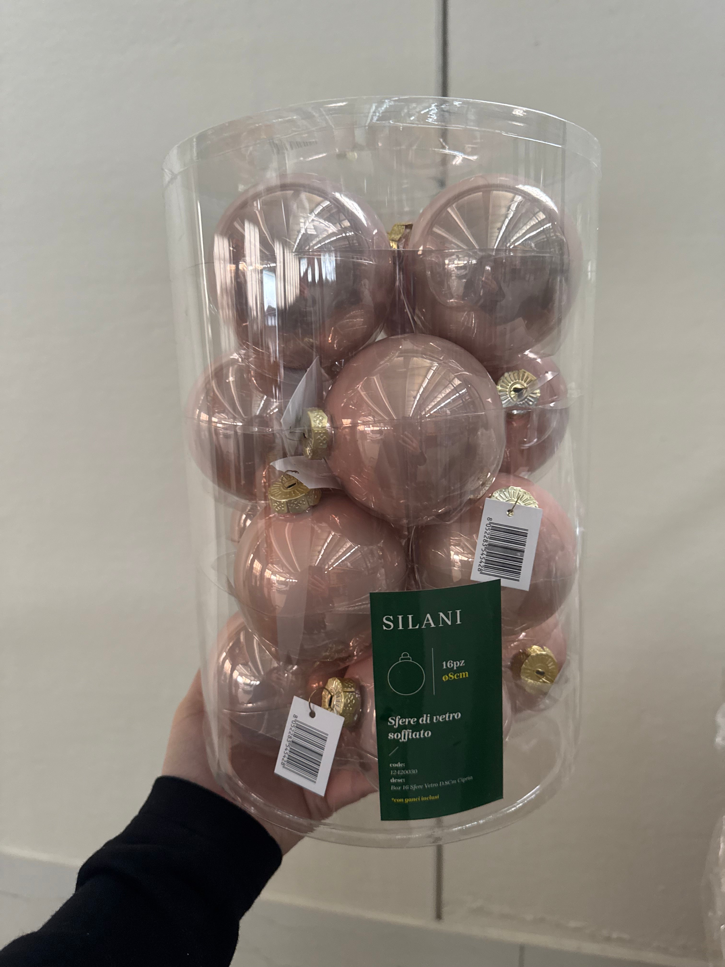 Box 16 sfere rosa vetro