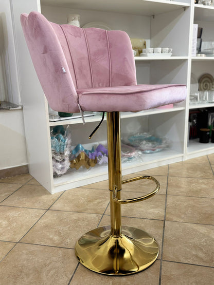 Sgabello girevole in velluto rosa