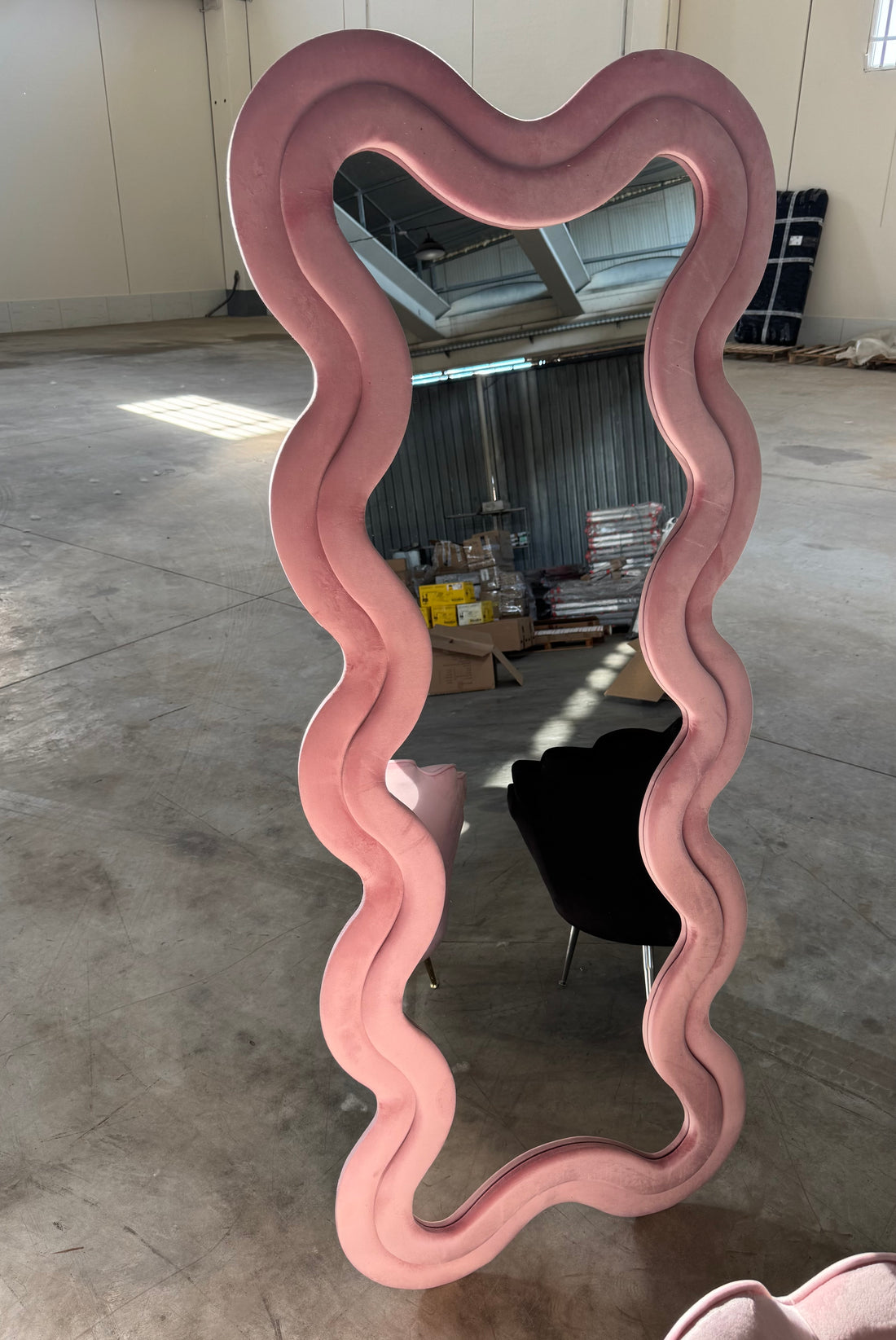 Specchio da pavimento in velluto rosa 70x170cm