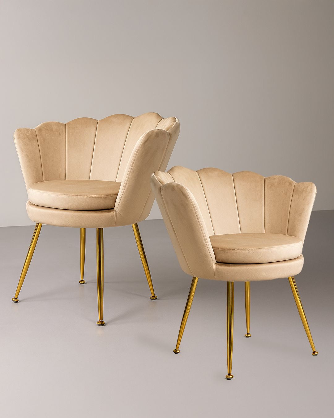 Poltrona in velluto a conchiglia set 2 pezzi tortora