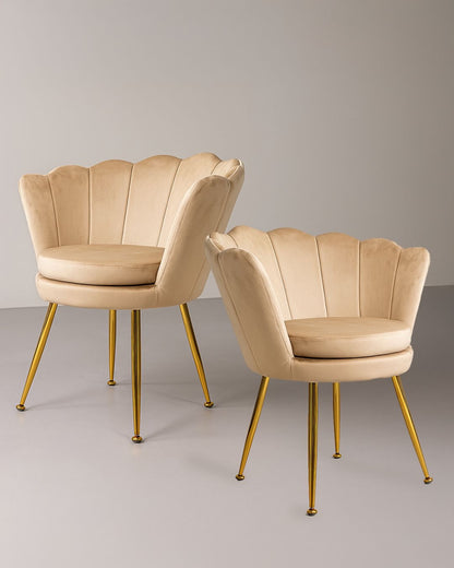 Poltrona in velluto a conchiglia set 2 pezzi tortora