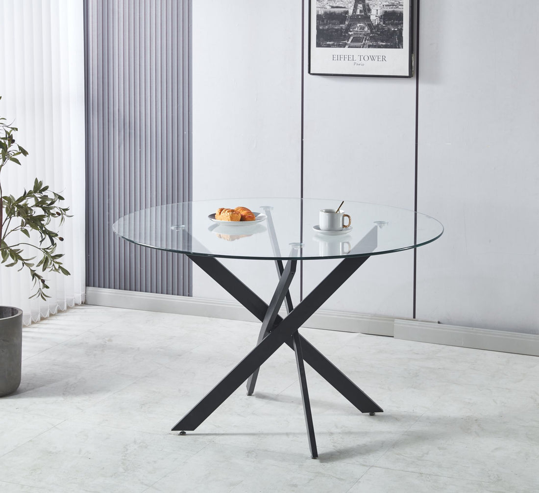 Tavolo con top in vetro tondo da 120 cm