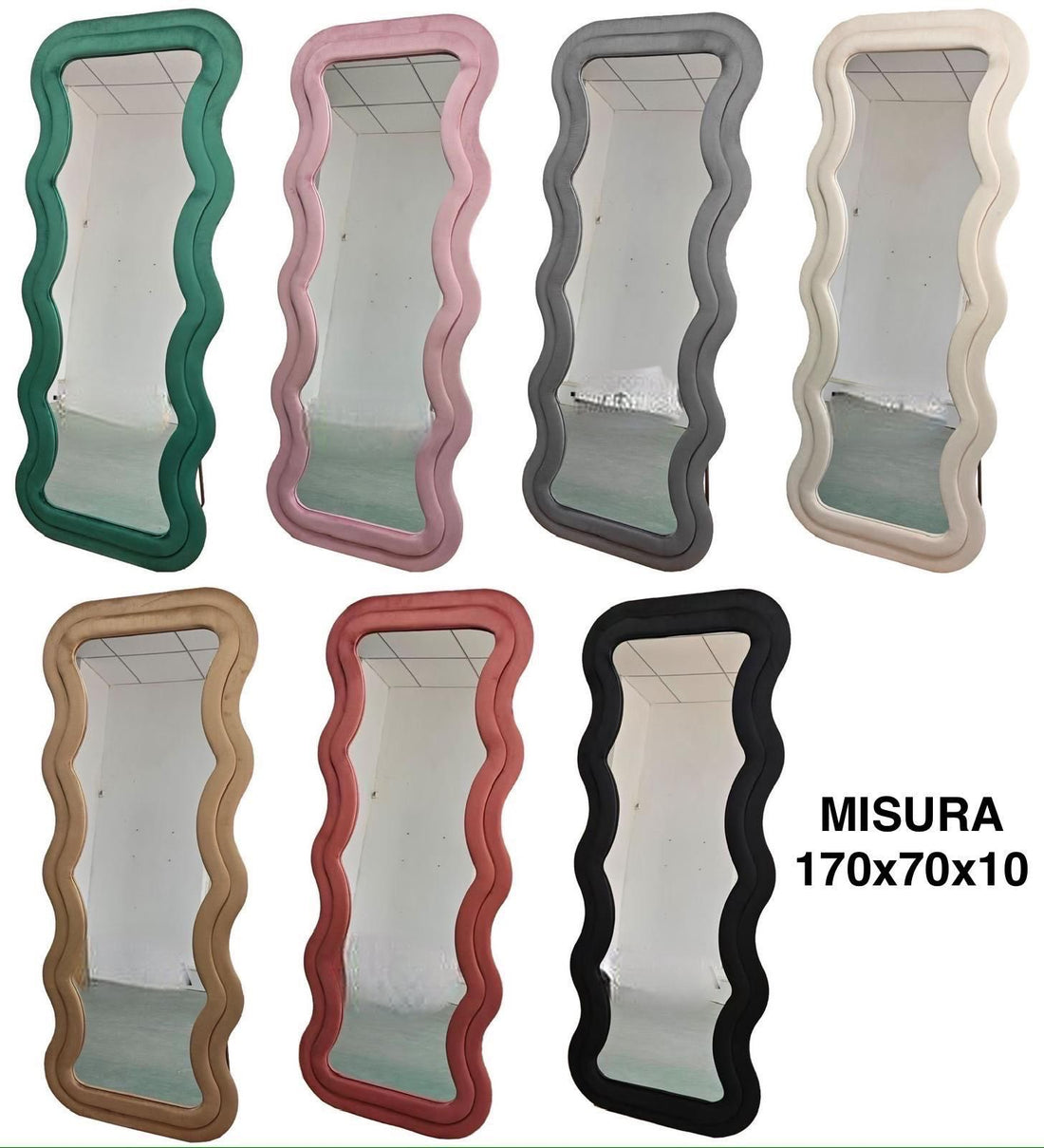 PREORDINE - Specchio da pavimento con cornice in velluto 70x170 cm