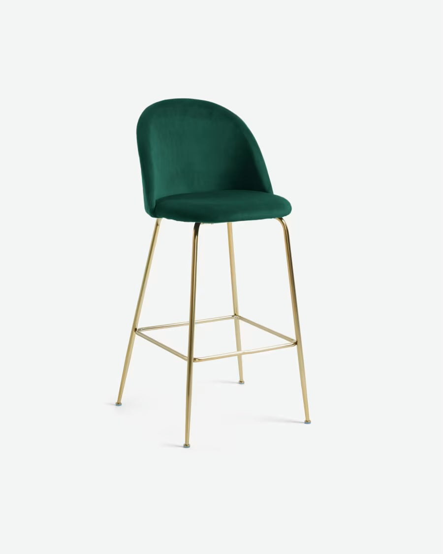 Sgabello in velluto verde metallo oro