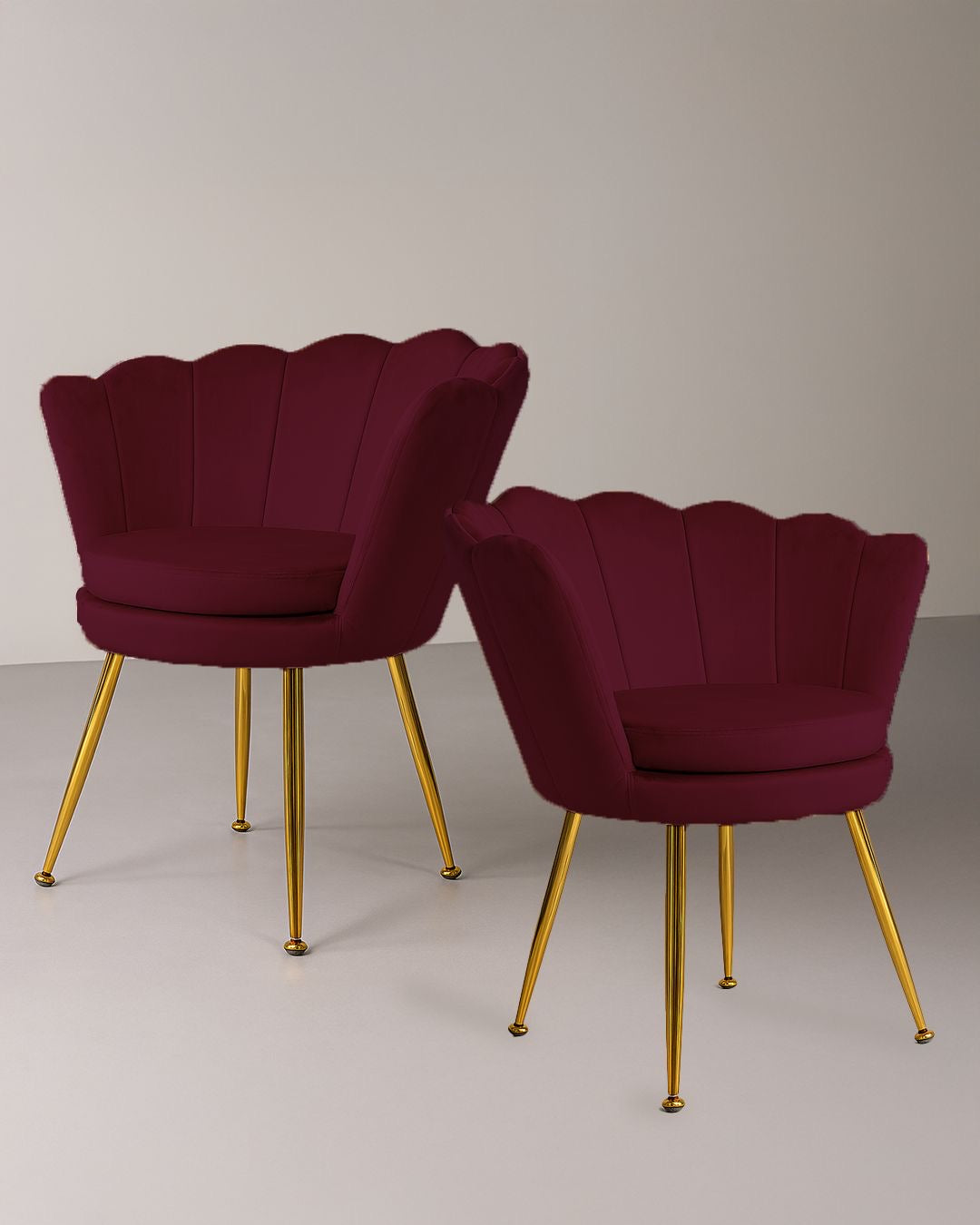 PREORDINE-Poltrona in velluto a conchiglia set 2 pezzi bordeaux