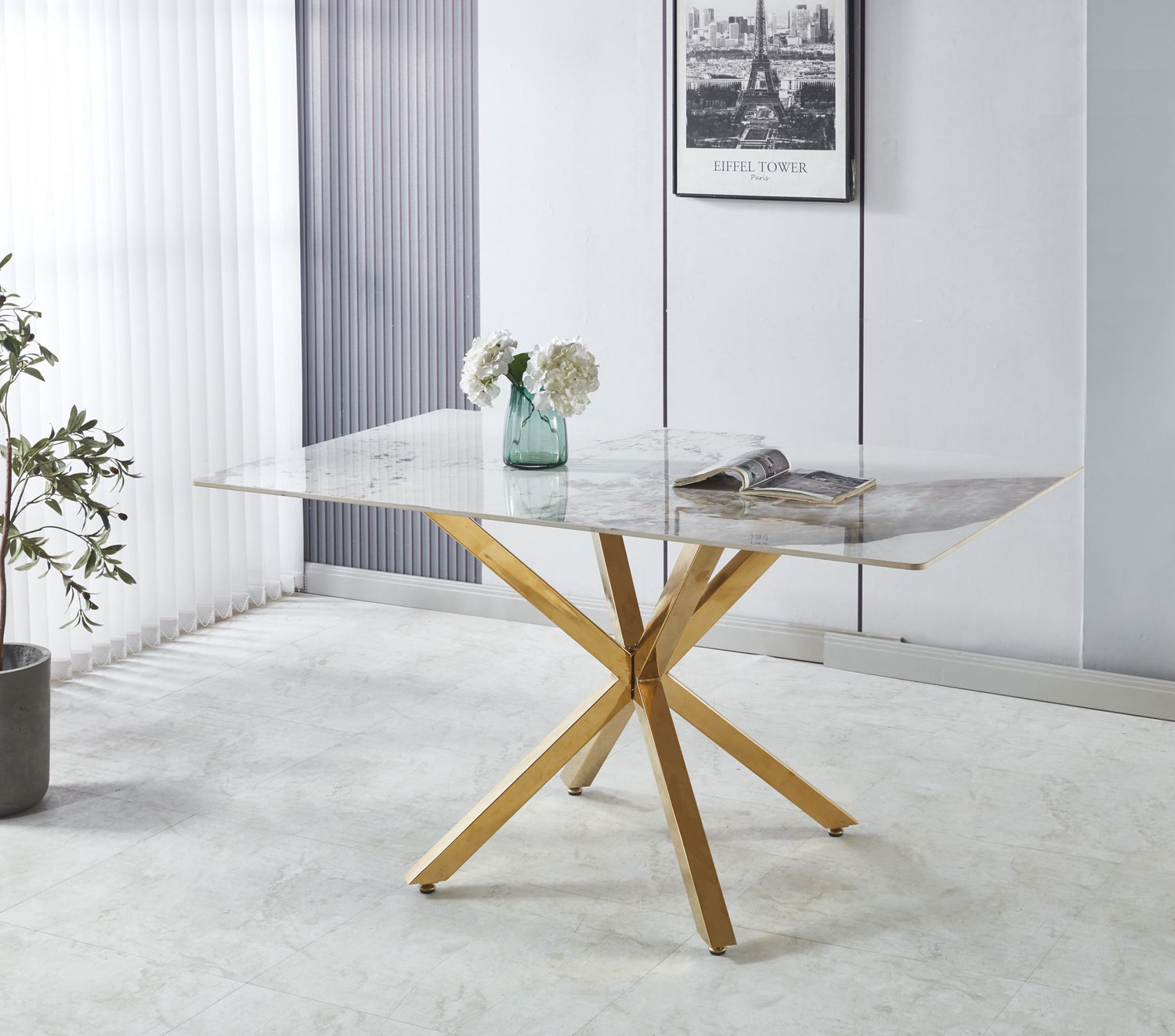 Tavolo con top in marmo rettangolare da 150x90x75cm