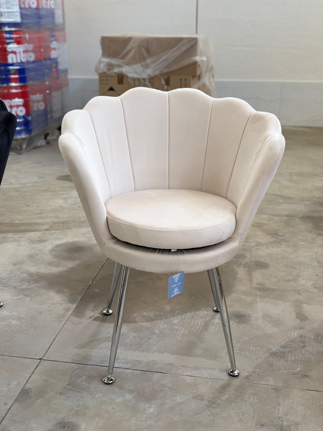 Poltrona in velluto a conchiglia set 2 pezzi panna