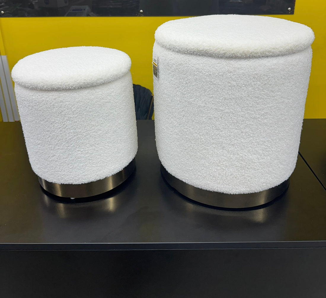 Set due Pouf in boucle bianco contenitore