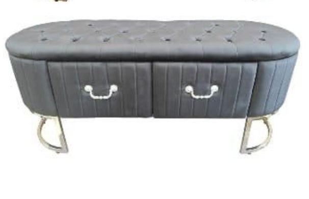 Panca in velluto grigio scuro capitonneè con due cassetti 116x48h