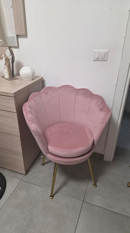 PREORDINE - Poltrona in velluto a conchiglia rosa chiaro