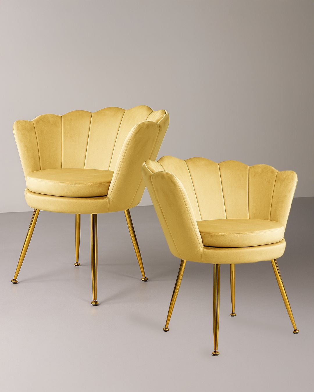 PREORDINE - Poltrona in velluto a conchiglia set 2 pezzi giallo