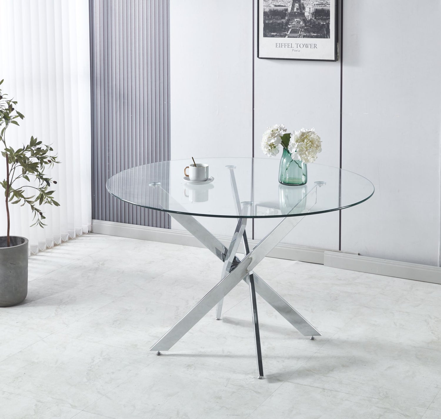 Tavolo con top in vetro tondo da 120 cm