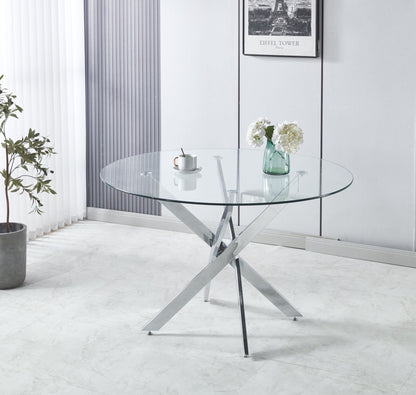 Tavolo con top in vetro tondo da 120 cm