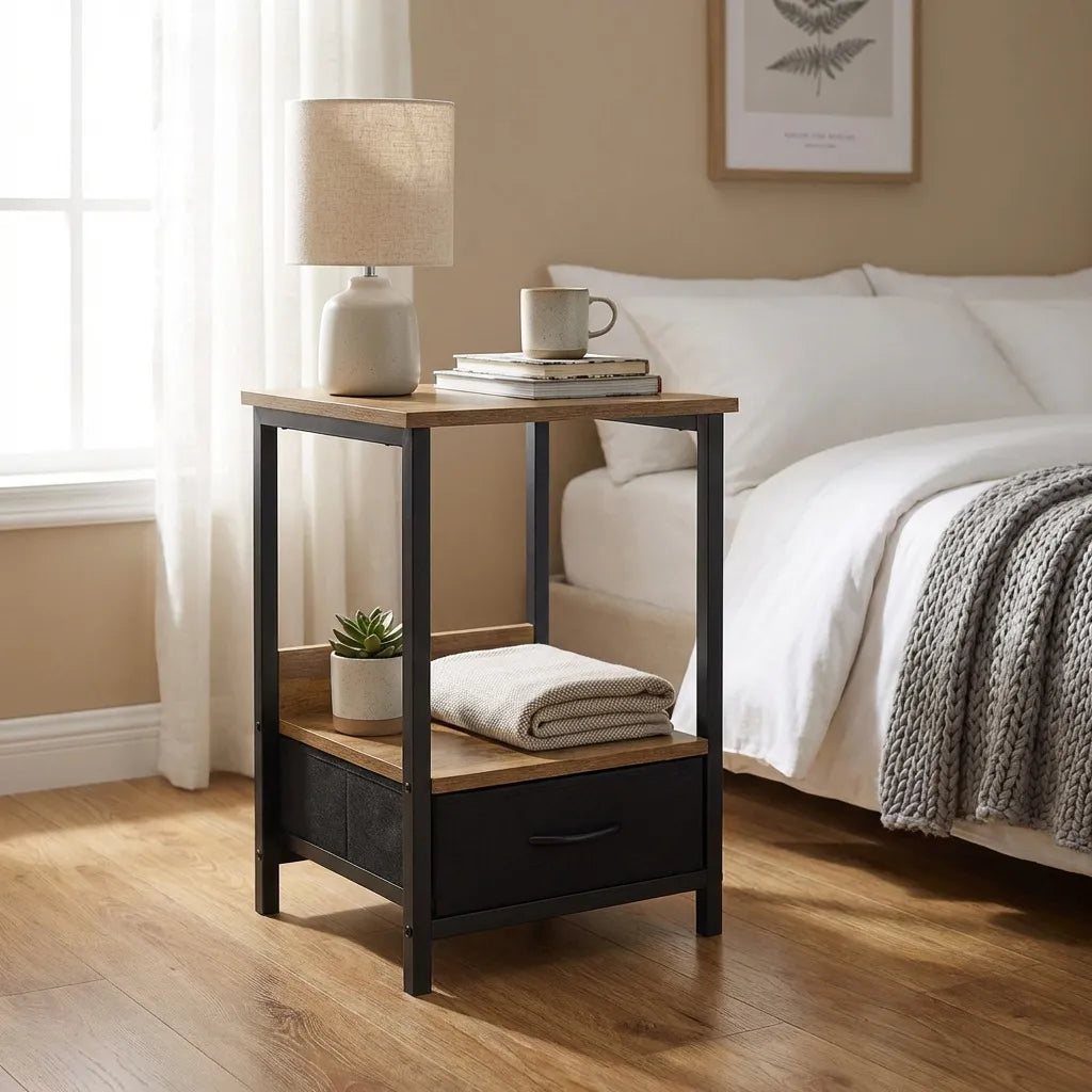 Comodino industrial quercia/metallo