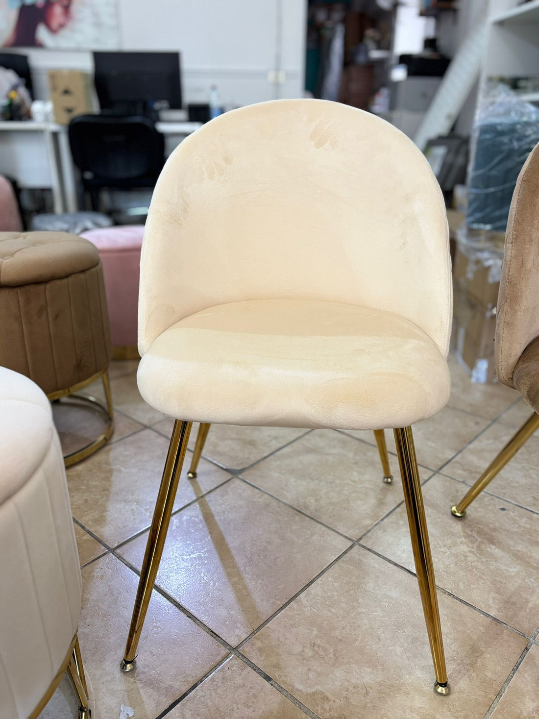 Set 2 Sedie in velluto crema