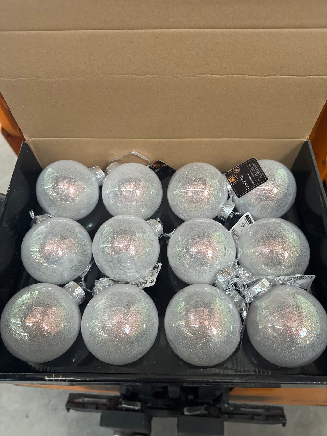 Box 12 sfere in vetro brillantinate