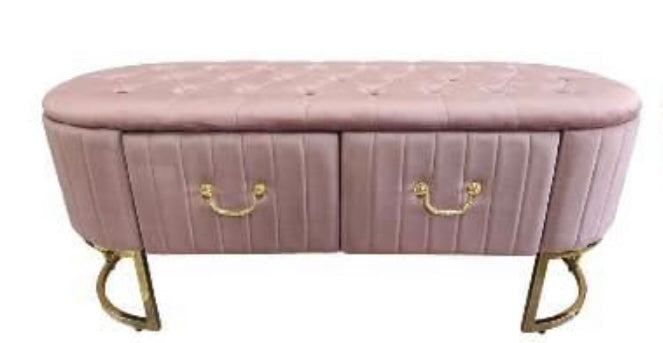 Panca in velluto rosa antico capitonneè con due cassetti 116x48h