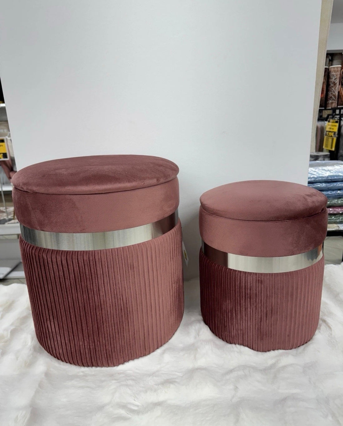 Set due Pouf grande e piccolo in velluto petrolio linea argento