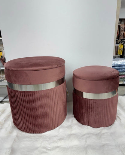 Set due Pouf grande e piccolo in velluto petrolio linea argento
