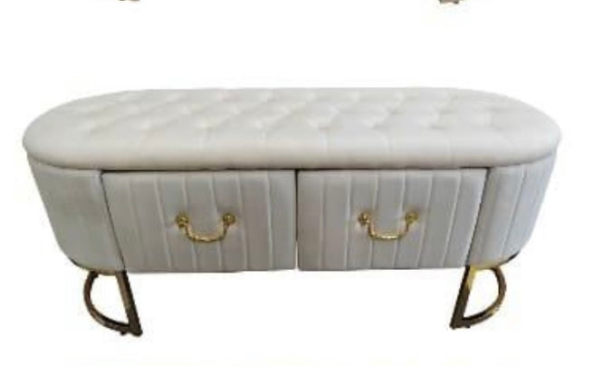 Panca in velluto crema capitonneè con due cassetti 116x48h