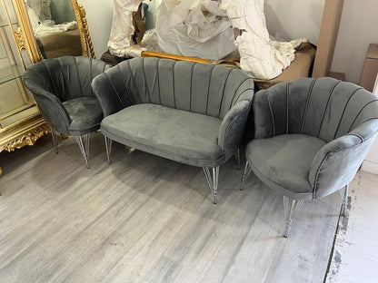 Poltrona Petalo in velluto grigio 70x70x82H
