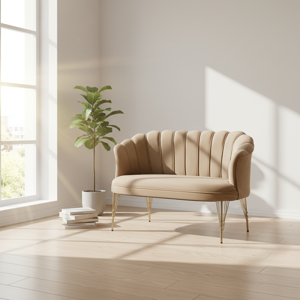 Divano petalo in velluto tortora 60P x 130l x 83H cm