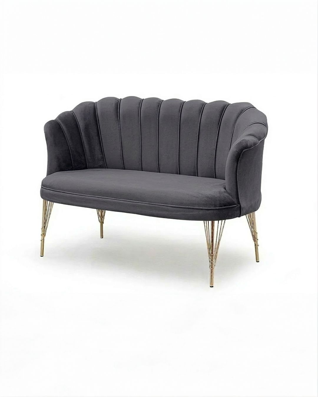 Divano petalo in velluto grigio 60P x 130l x 83H cm