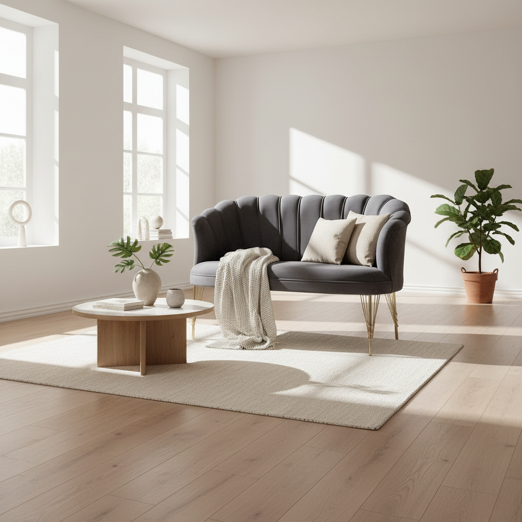 Divano petalo in velluto grigio 60P x 130l x 83H cm