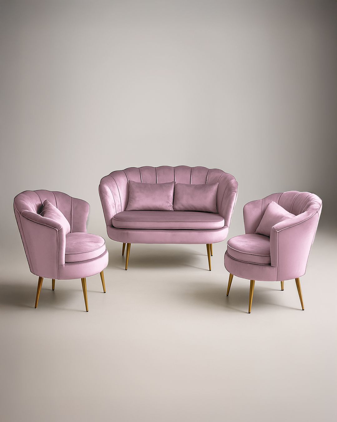 Set conchiglia rosa due poltrone con un divano + cuscini in regalo