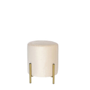 Pouf in velluto con gambe in ferro color beige dimensioni 29,5x h36 cm