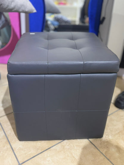 set di 2 pouf contenitore quadrato in pelle grigio scuro