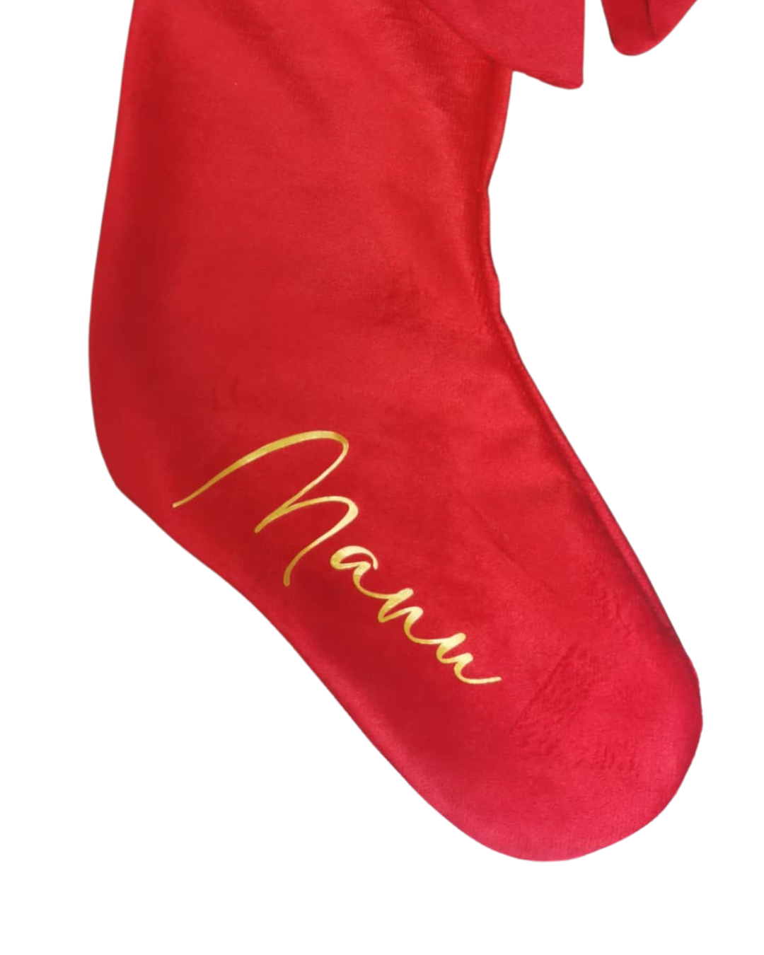 Calza in velluto con fiocco e nome