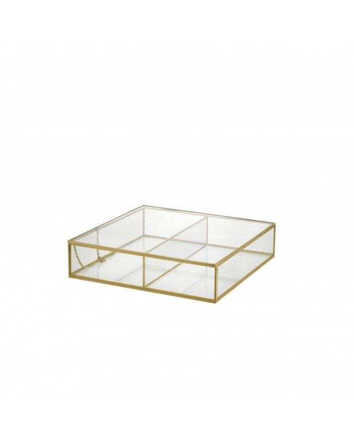 Portagioie cofanetto box 2 divisori 16x16x5.5h metal oro