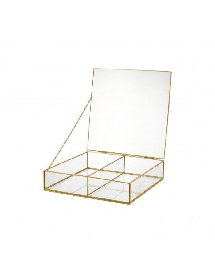 Portagioie cofanetto con 2 divisori oro dimensioni 12x12x5.5H