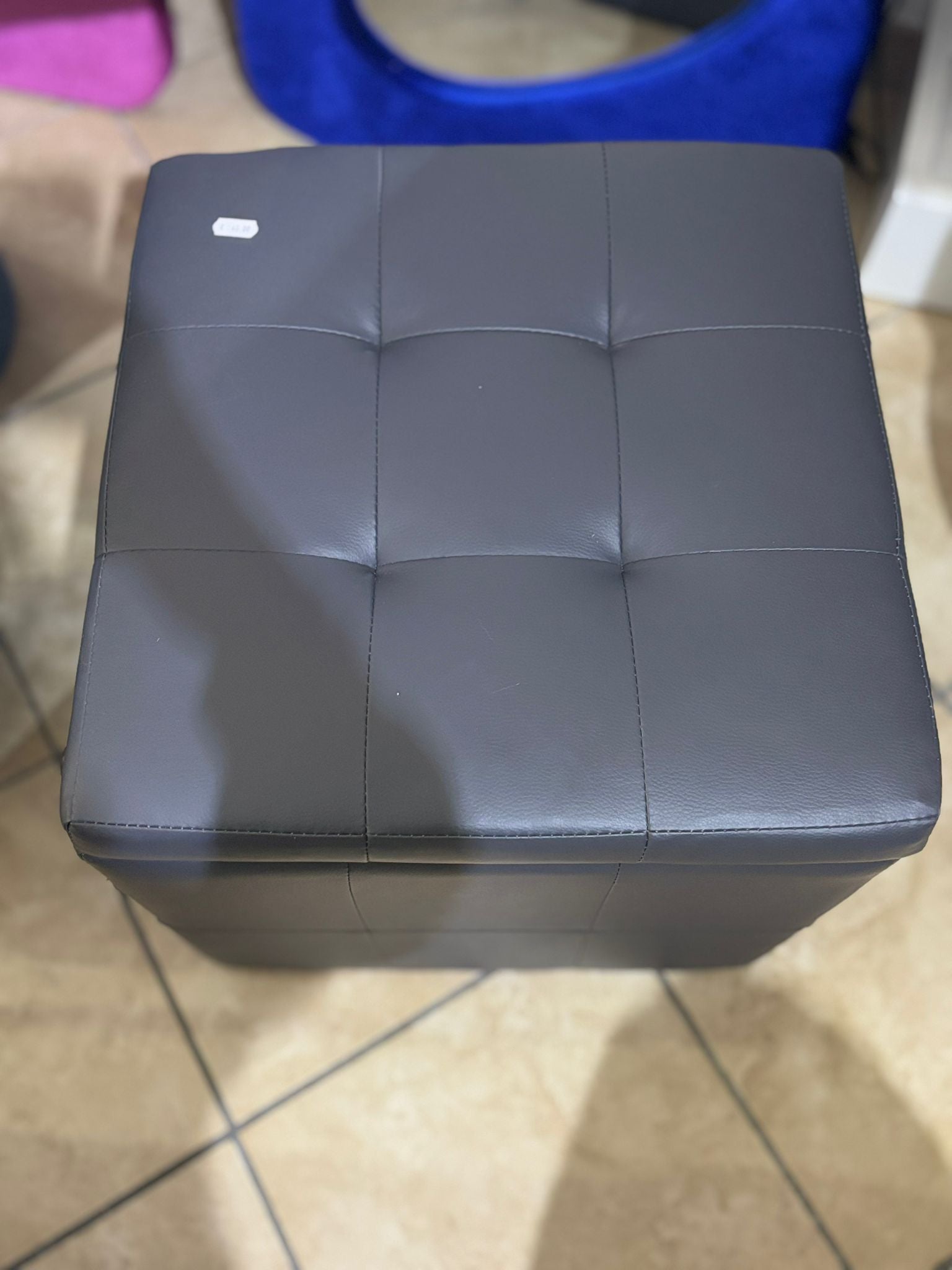 set di 2 pouf contenitore quadrato in pelle grigio scuro