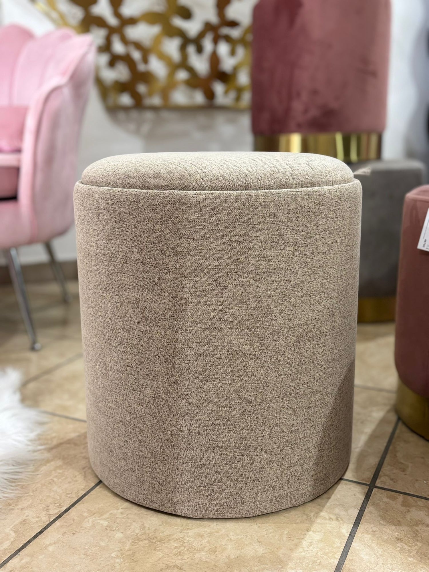 Set 2 pouf beige con Bandeja