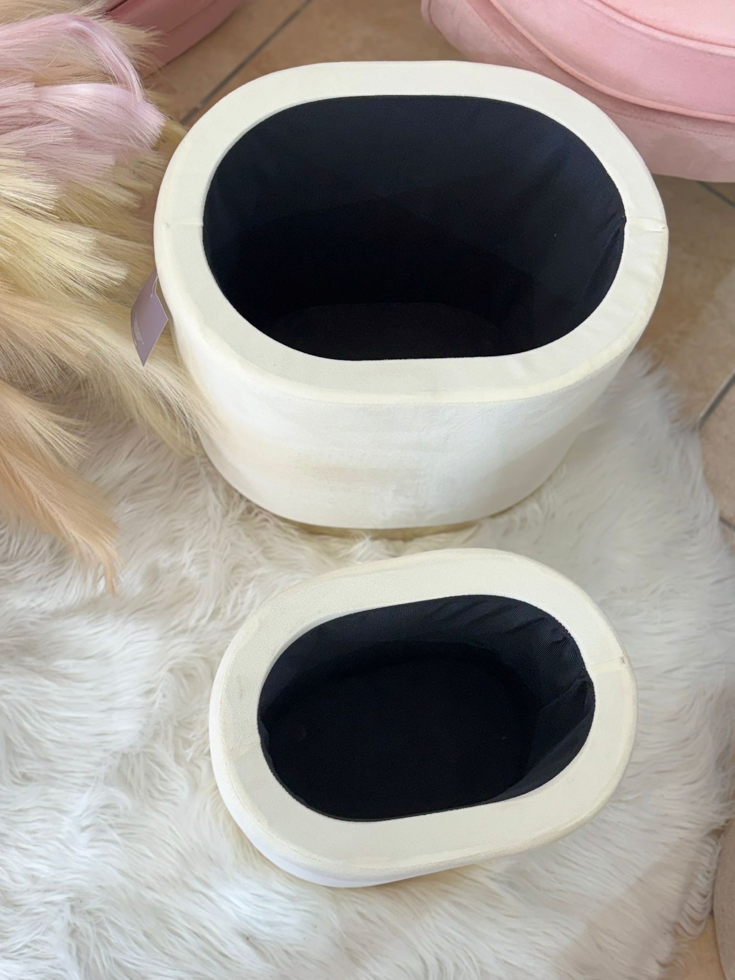 Set pouf ovali grande e piccolo PANNA