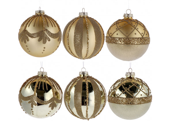 Set 6 sfere di natale oro in vetro da 12 cm