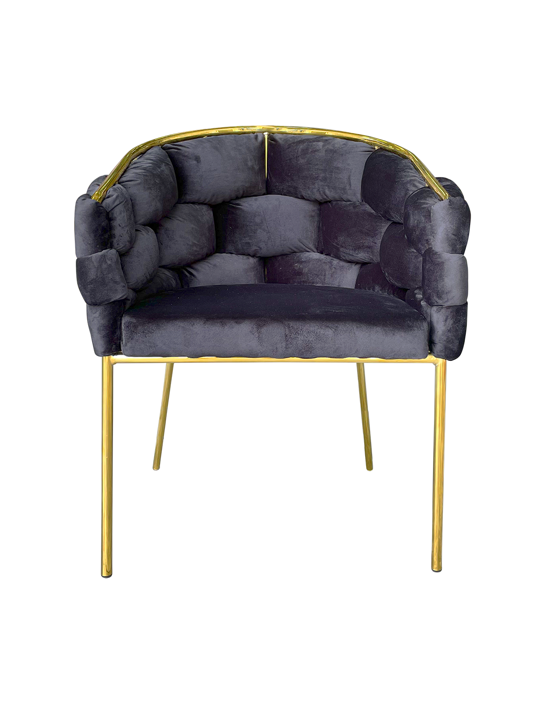 Poltrona imbottita in velluto nero struttura in oro 80x65x65cm