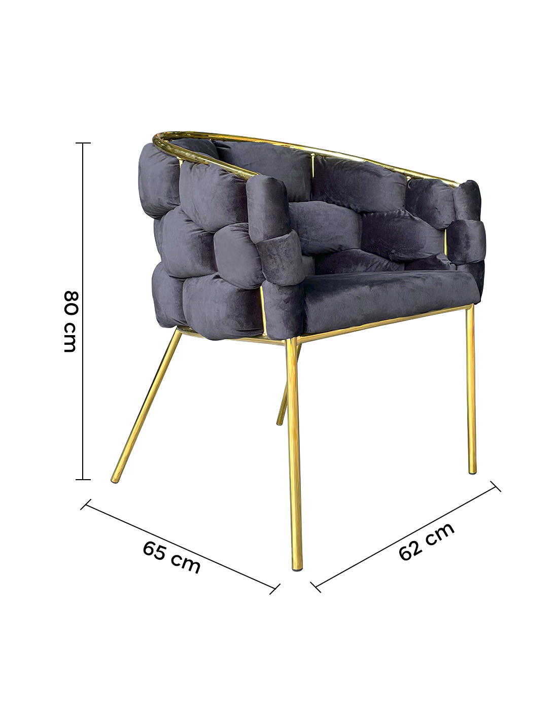 Poltrona imbottita in velluto nero struttura in oro 80x65x65cm