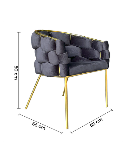 Poltrona imbottita in velluto nero struttura in oro 80x65x65cm