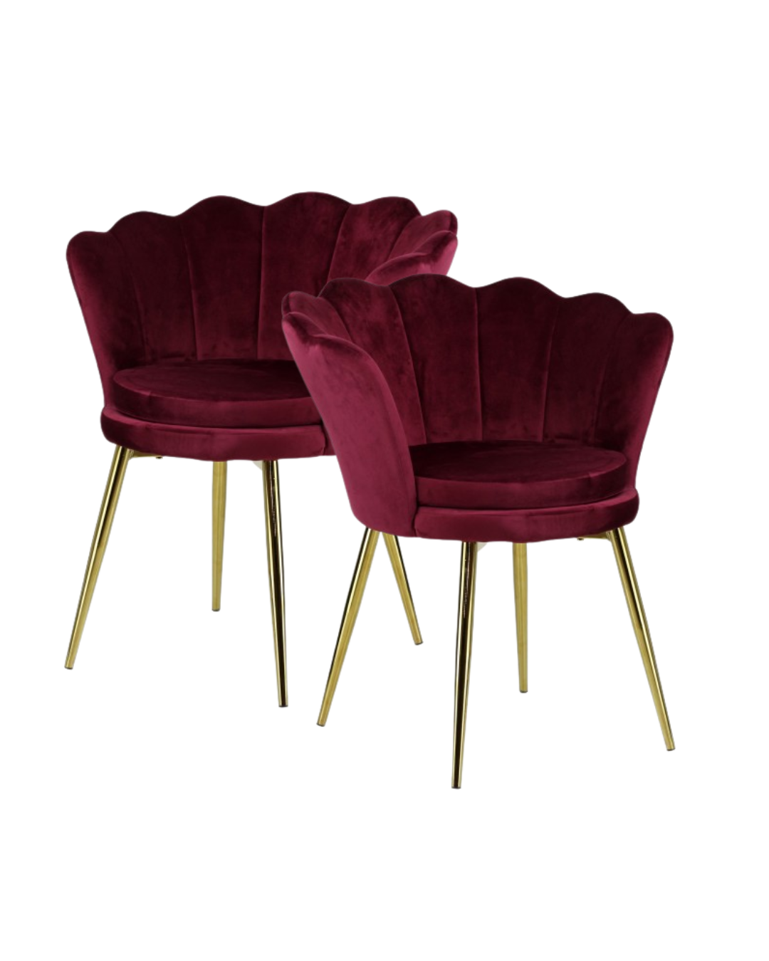 Poltrona in velluto a conchiglia set 2 pezzi bordeaux