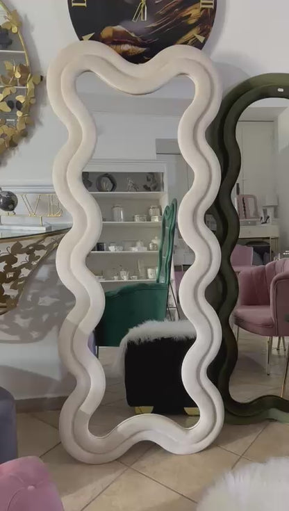 Specchio da pavimento in velluto 70x170 cm panna