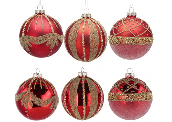 Set 12 sfere di natale rosso e oro in vetro da 8 cm