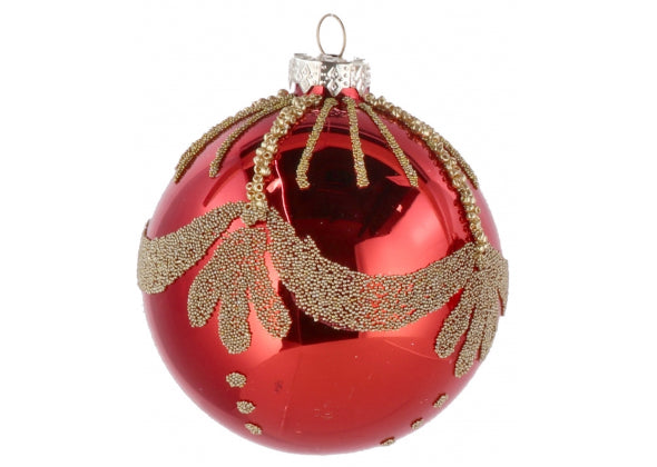 Set 12 sfere di natale rosso e oro in vetro da 8 cm