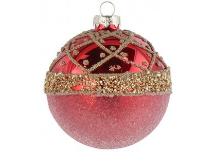 Set 12 sfere di natale rosso e oro in vetro da 8 cm
