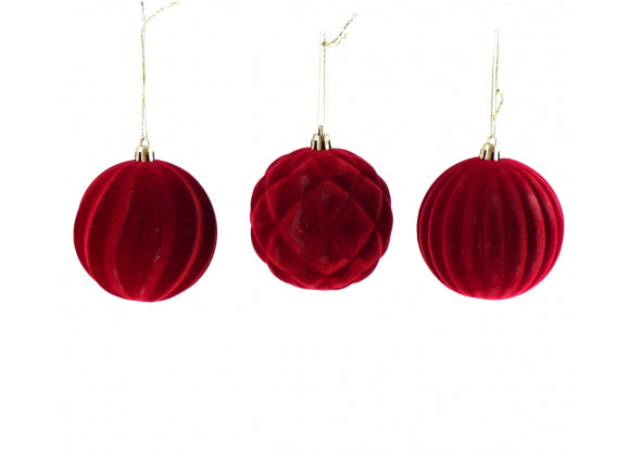 Set 12 palline di natale rosse in polistirolo e tessuto 8 cm