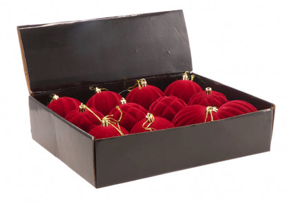 Set 12 palline di natale rosse in polistirolo e tessuto 8 cm
